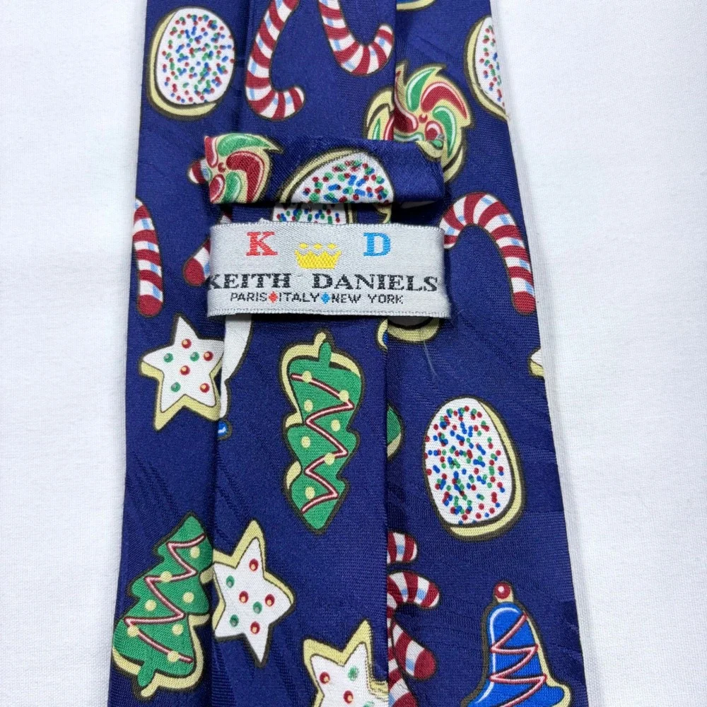 Keith Daniels Christmas Cookie Necktie Navy Blue Sugar Cookies Holiday Tie Candy